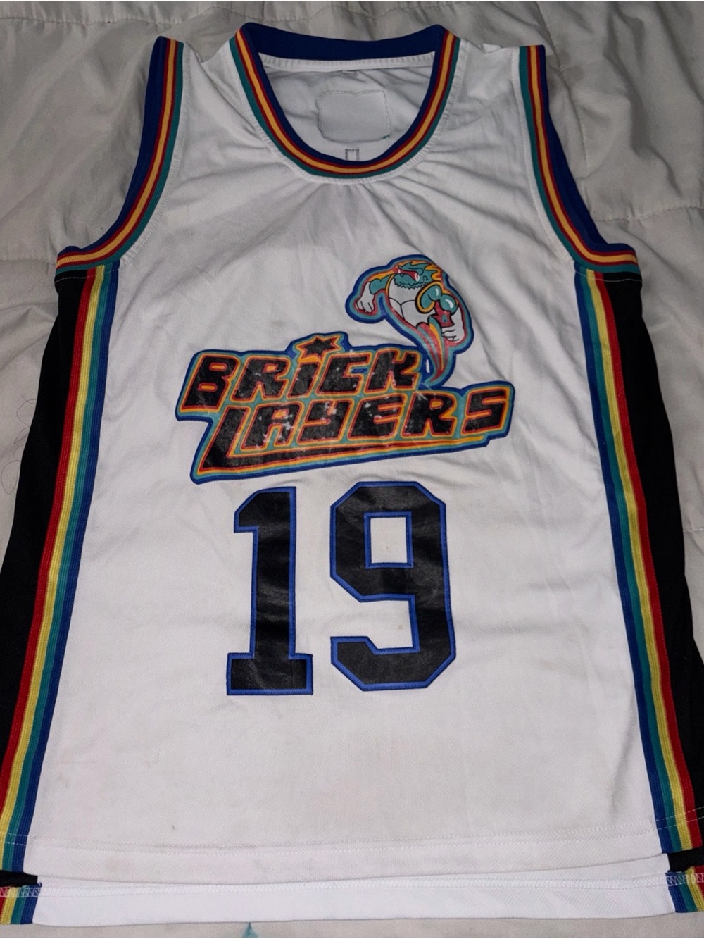 White Multicolor Basketball Jersey - #19